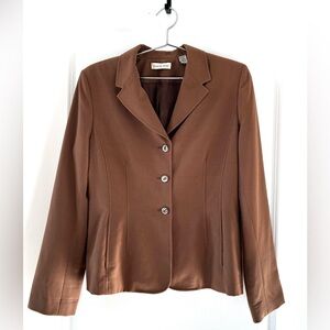 Chocolate Brown Tailored Blazer | Structured Office Workwear Jacket | Size 14